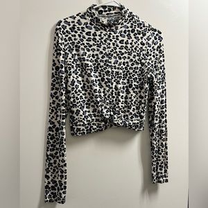 Blue and White Cheetah Print Long Sleeve Crop Top Size Medium